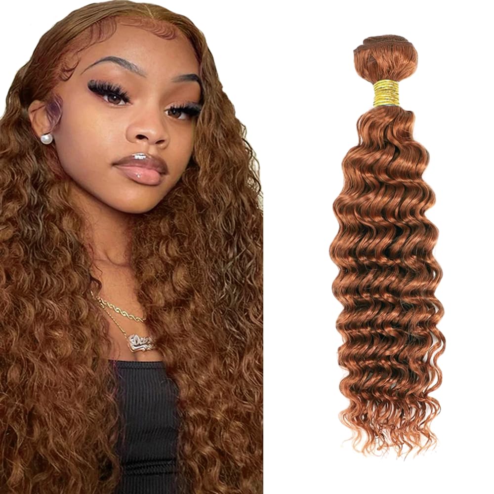 Light Brown Bundles Human Hair #30 Deep Wave Bundles 14 inch Color 30 Bundle Human Hair 50g