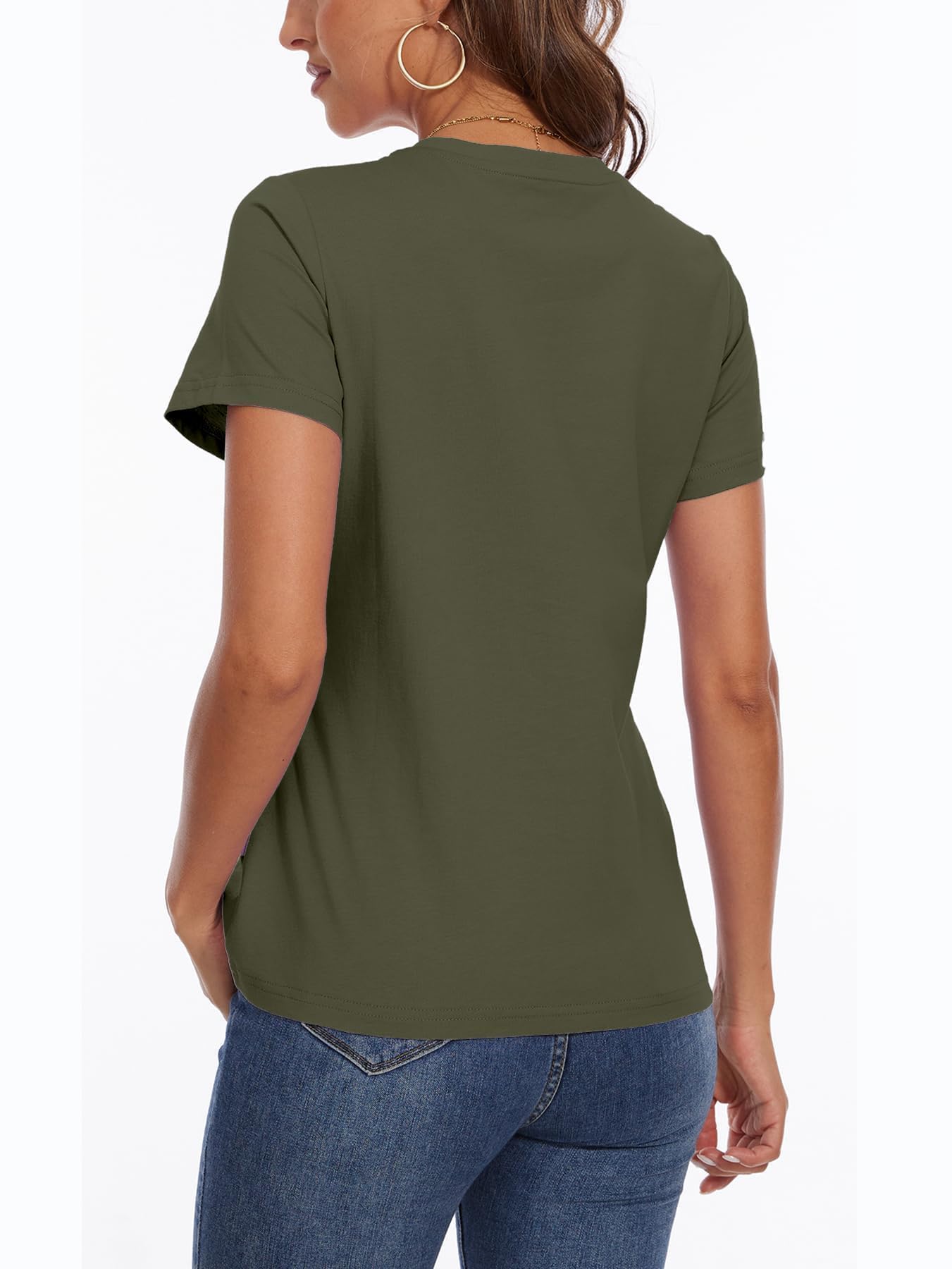 SMENG Women's Cotton V Neck T-Shirt Short Sleeve Solid Color Tee Casual Fit Tee Breathable Summer Fashion Tops