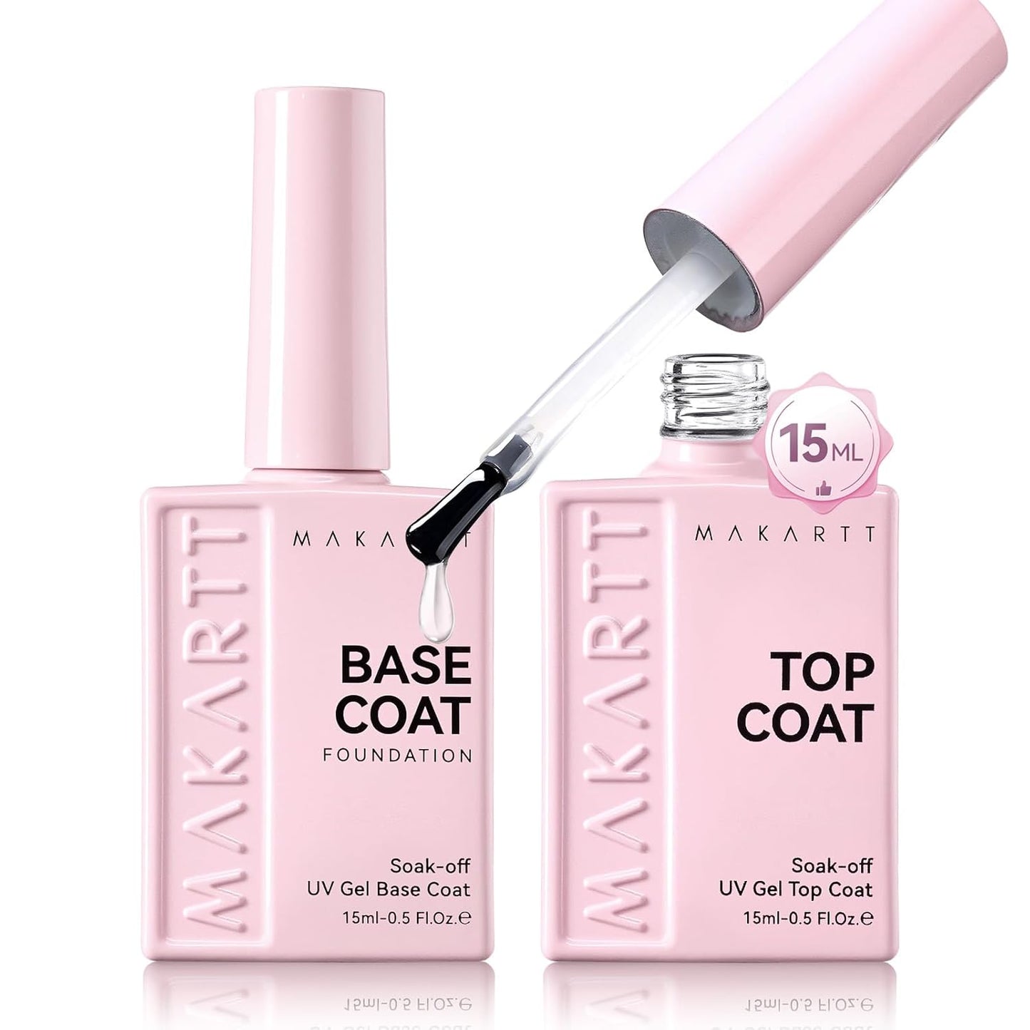 Makartt Gel Top & Base Coat Set - 15ml No Wipe Diamond-Shine Long-Lasting Nail Polish | Perfect for Home DIY Gifts