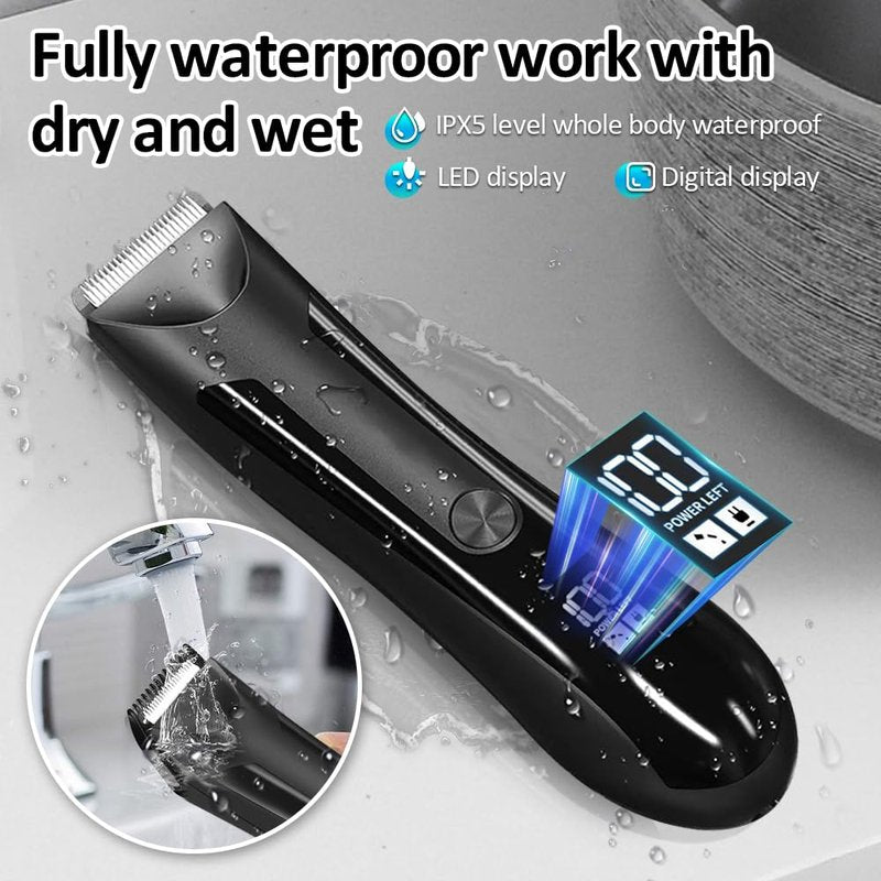 HuanQiuSensmart Men's Trimmer - IPX5 Waterproof Electric Shaving Trimmer with Replaceable Ceramic Blade Head, Body Groomer for Pubic Area, Underarms, Chest, Groin