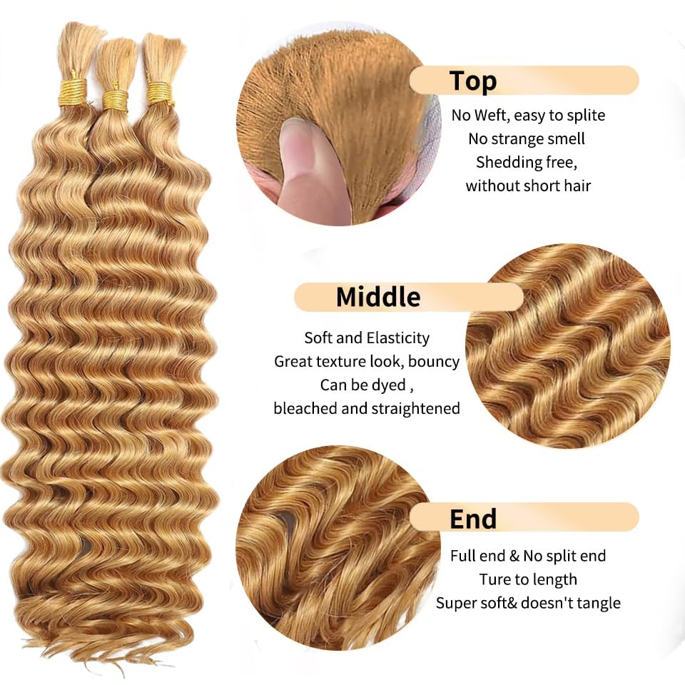 Boho Blonde Human Braiding Hair - 120g Curly Deep Wave | 14-Inch Bulk for Knotless Braids