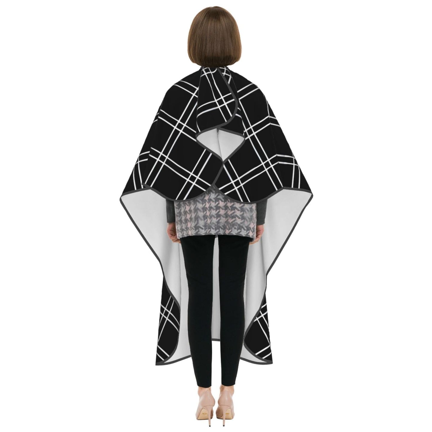 Black Tartan with White Lines Adult Professional Hair Cutting Cape Adjustable Snap Large Size 55x66 in
