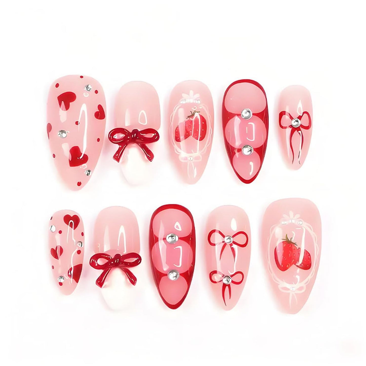 Press-On Nails - 24Pcs Medium Almond Fake Nails with Lotus & Lucky Koi Design | Glossy Full Cover for Spring/Summer DIY Manicure