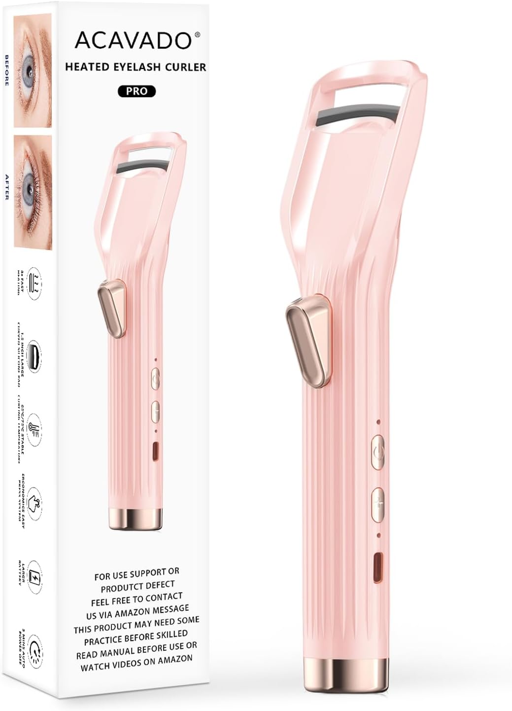 Heated Eyelash Curler - Fast Heating Rechargeable Electric Curler with Anti-Burn Technology | Pink, 2 Heat Modes