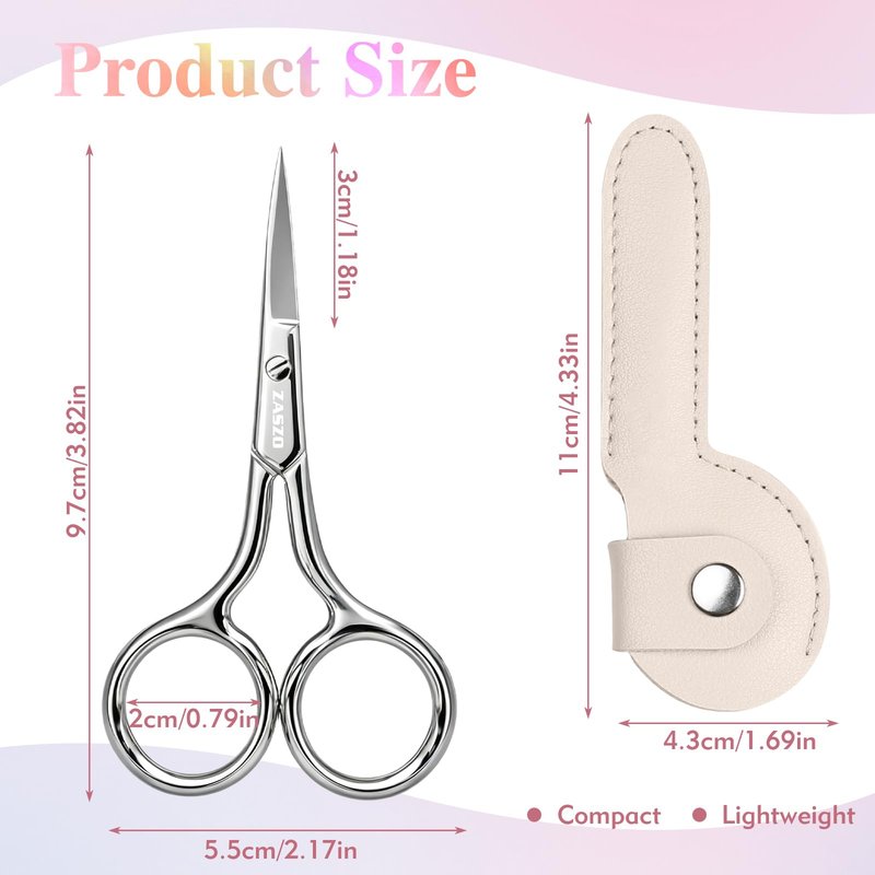 3.8 Inch Silver Eyebrow Scissors, Stainless Steel small scissors for Personal Care, Professional Grooming Scissors for Eyebrows, Mustache & Beard Hair Trimming