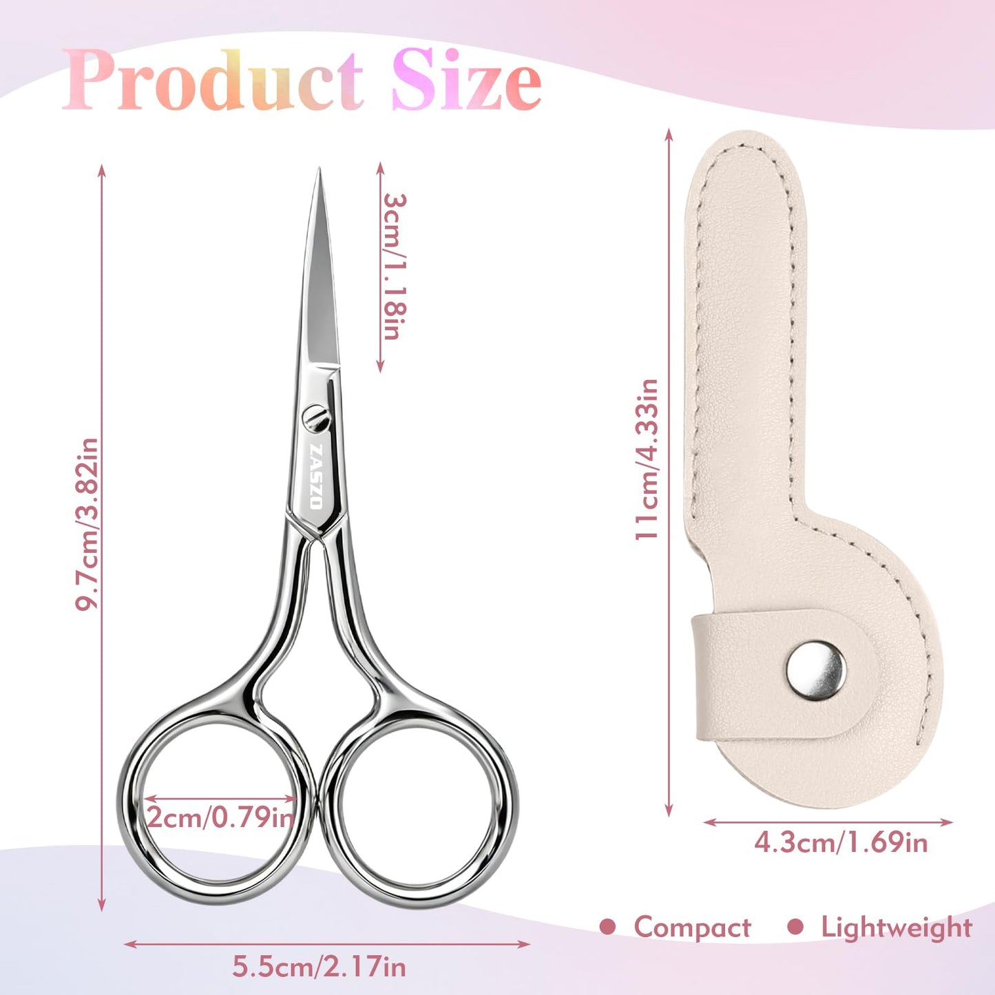 3.8 Inch Silver Eyebrow Scissors, Stainless Steel small scissors for Personal Care, Professional Grooming Scissors for Eyebrows, Mustache & Beard Hair Trimming