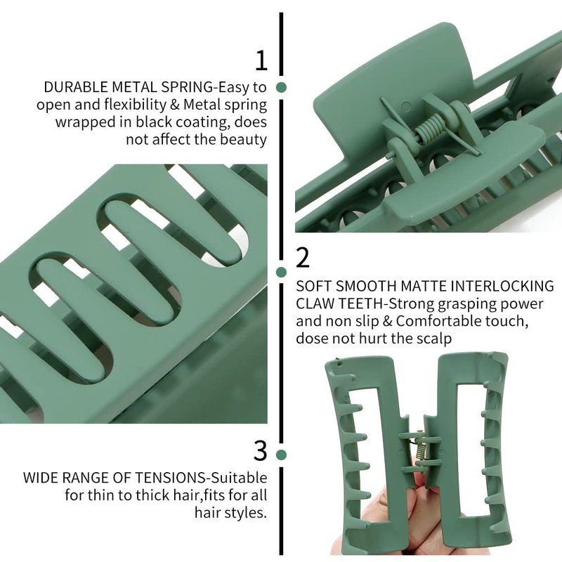 Ahoney 5 Pack Large Claw Hair Clips: Thick Hair Butterfly Flower Banana Clamps, Strong Hold Non-Slip Hair Accessories for Women (Green)