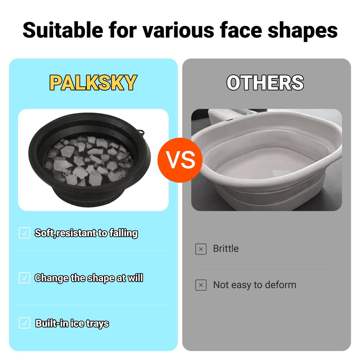Face Bowl for Ice with Built-in Icetray,Portable Foldable Silicone Face Ice Bath Bowl,Ice Bath Facial Plunge Bowl for Skin Tightening & Acne Relief,Black