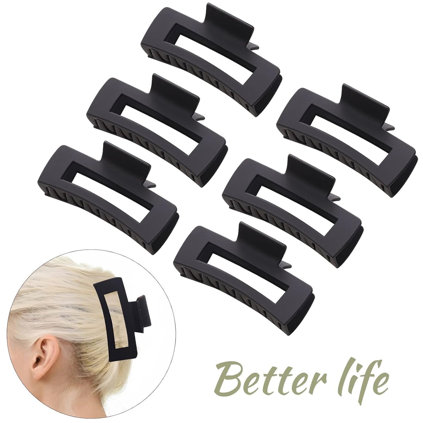 Black Square Claw Clips - 12 Pack Non-Slip Matte Hair Clips for Women | Strong Hold for Thick & Thin Hair