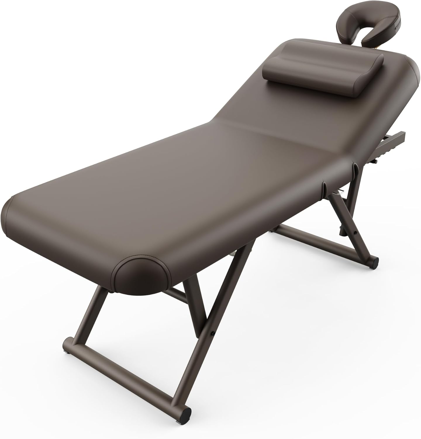 Adjustable Massage Table - Manual Height & Backrest Control, Face Pillow & Headrest | Brown Spa Treatment Bed