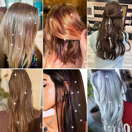 Hair Tinsel Kit - 6000 Strands in 14 Colors, 48 Inch Sparkling Extensions
