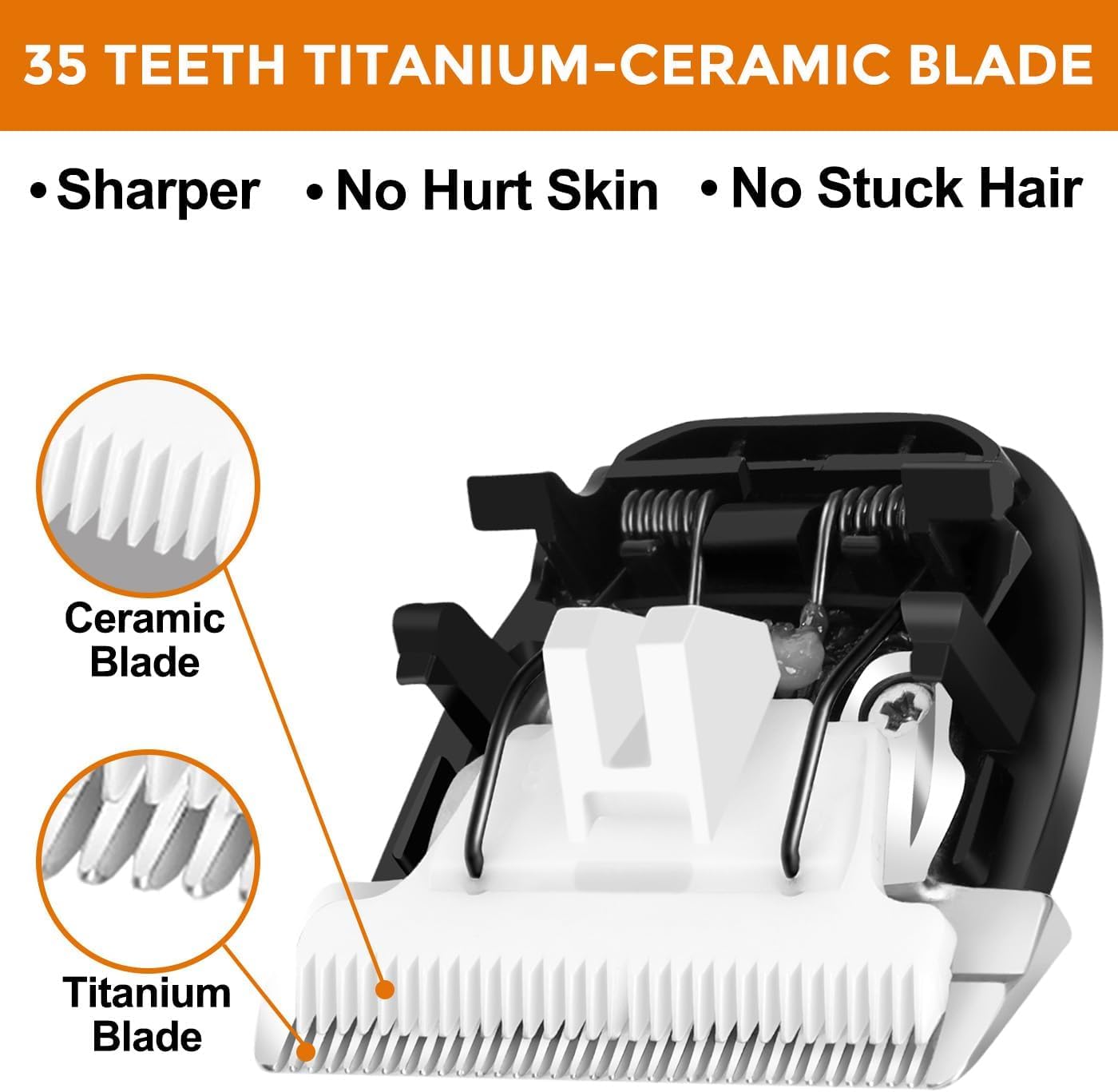**Replacement Dog Grooming Clipper Blades - 35 Teeth Titanium Alloy & Ceramic | Low Noise Trimmer**