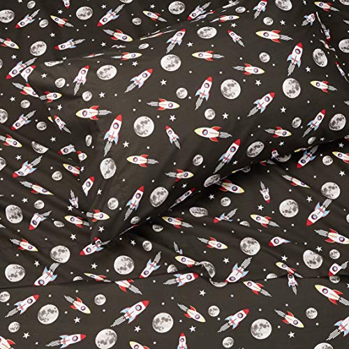 Amazon Basics Toddler Microfiber 3-Piece Sheet Set - Space Rockets