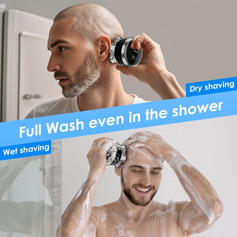 Head Shaver for Men Bald Head, 7D Rotary Electric Razor with Magnetic Detachable Head, Smooth Close Shave, LED Display, IPX7 Waterproof, USB-C Fast Charging