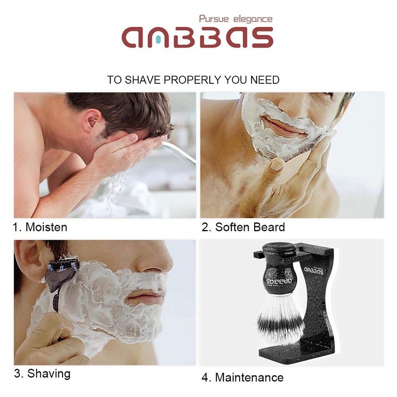 Anbbas Shaving Brush Synthetic Badger Hair with Stainless Steel Shaving Bowl,Black Acrylic Shaving Stand Holer for DE Razor Men Traditional Shave