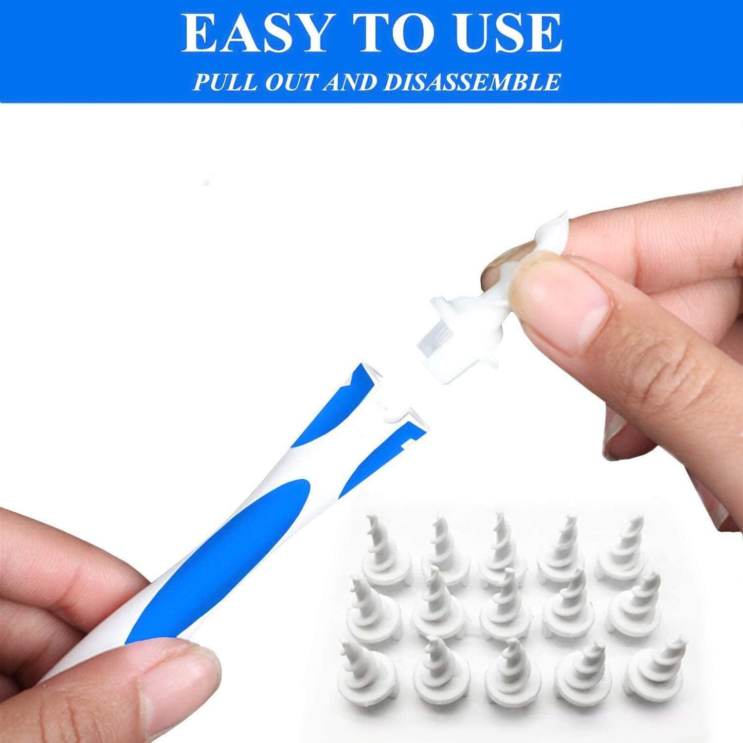 Earwax Removal Tool - QGrips Spiral Ear Cleaner Kit with 16 Soft Replacements | Safe & Reusable