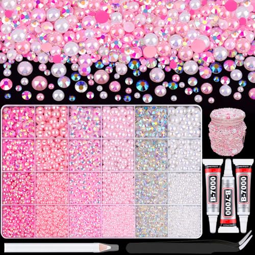 14000pcs Flatback Pearls and Rhinestones Kit with B7000 Glue for Crafts