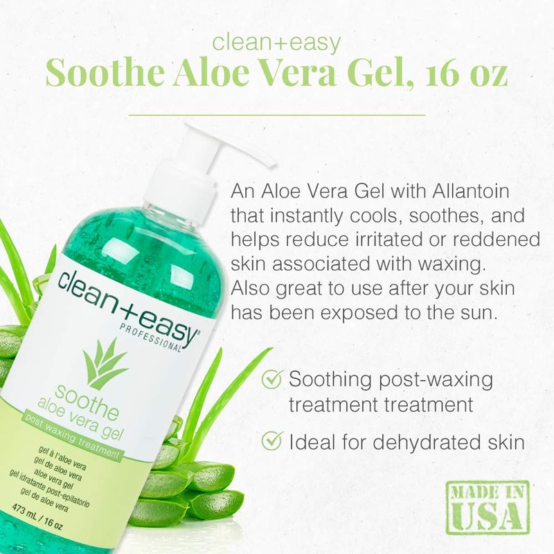 Clean + Easy Post Waxing Treatment, Aloe Vera Gel for After Wax Care, Soothes Irritated Skin, Non-Greasy, Removes Excess Wax Residue, 16 oz