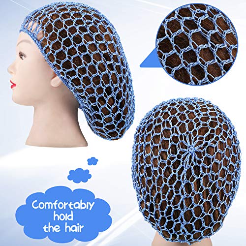 Geyoga 6 Pcs Pink & Blue Hair Nets Snoods for Women, Breathable & Stretchable