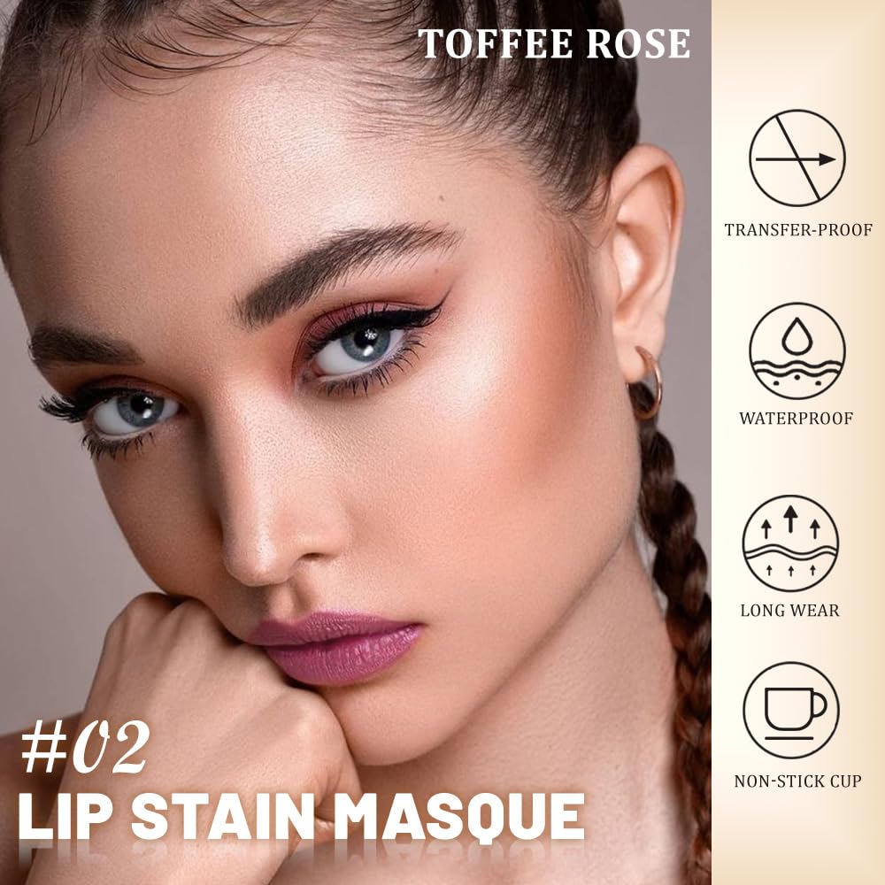 Rose Peel Off Lip Stain Tint - Matte Waterproof Lipstick for Women | Long Lasting, High Pigment, 24 Hrs Wear, 02