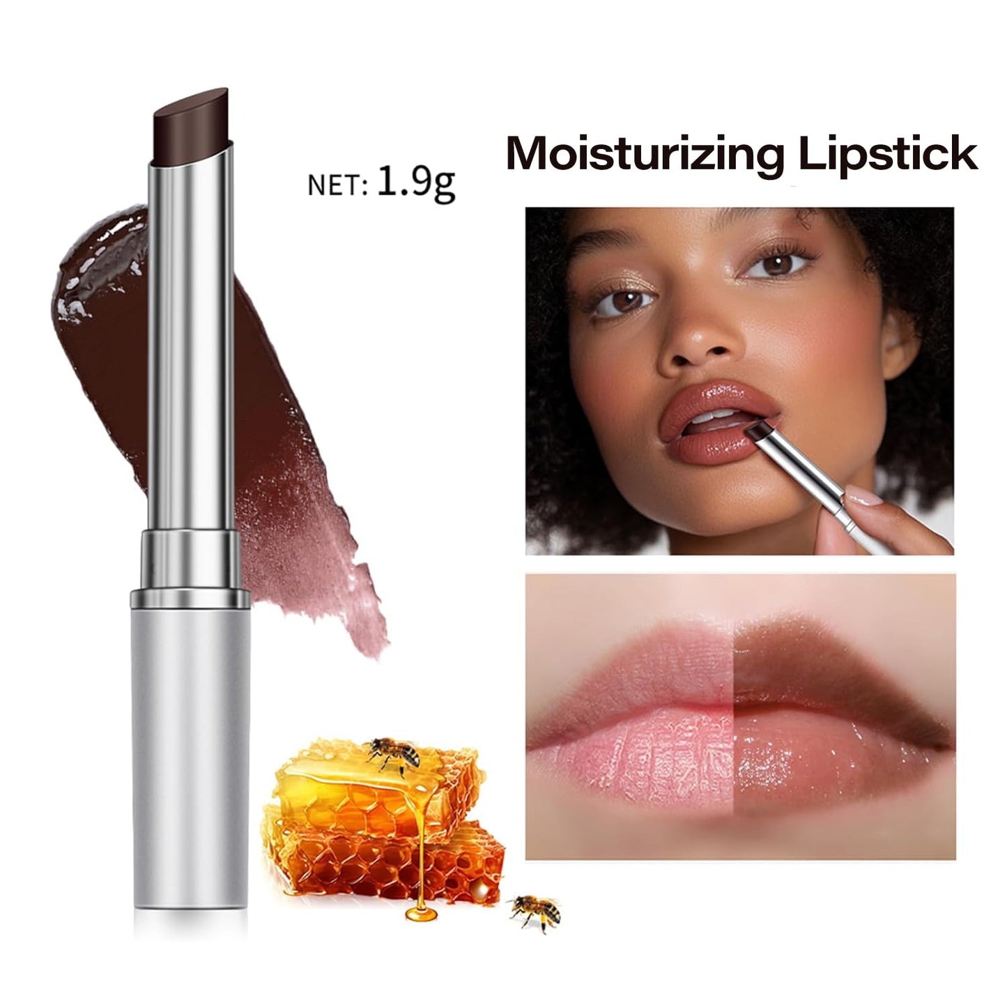 Honey Noir Lipstick - Deep Moisturizing Black Cherry Tint Lip Balm | Hydrating Lip Gloss for All Skin Tones