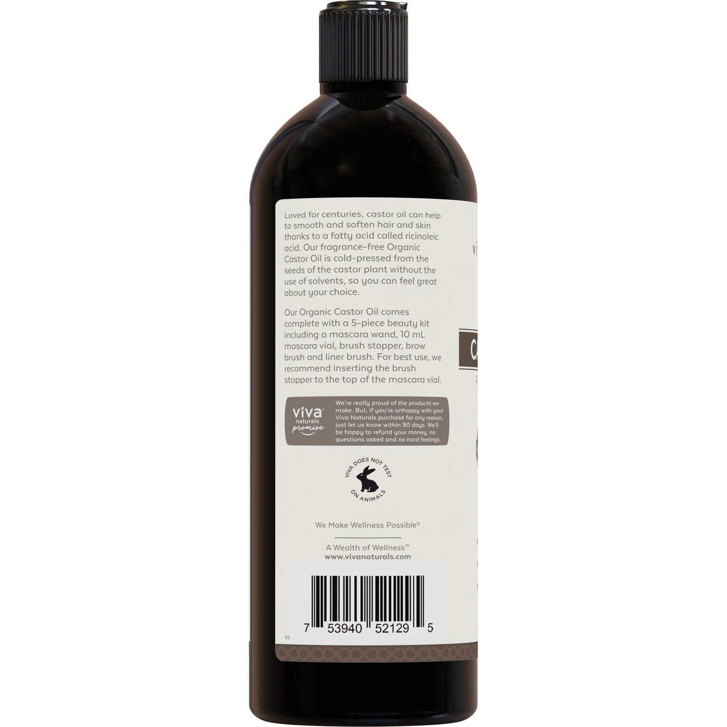 Viva Naturals Organic Castor Oil, Cold-Pressed, 16 fl oz – For Face, Hair, Eyelashes, USDA Organic, Non-GMO - With Beauty Kit
