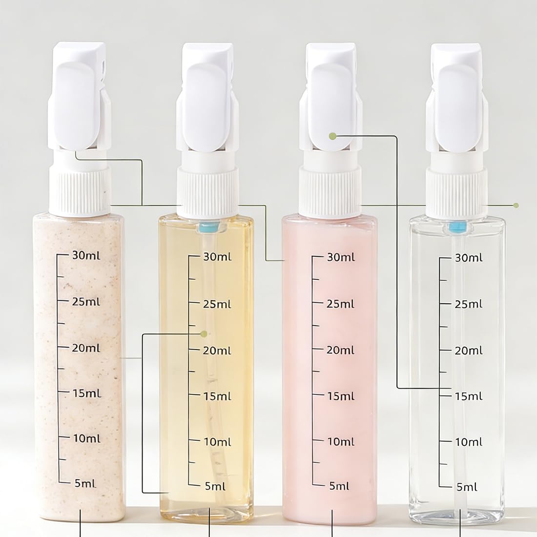 4 in 1 Travel Dispenser, 4 Pack 1OZ/30ML Travel Bottles with Stickers for Toiletries, Leak Proof Travel Size Containers, Portable for Shampoo Lotion Conditioner Cream Green