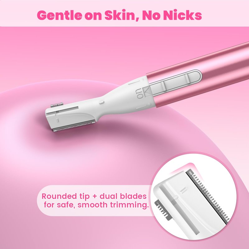 Funstant Upgraded Eyebrow Trimmer, Precision Electric Eyebrow Razor for Women Battery-Operated Facial Hair Remover with Comb No Pulling Sensation Painless for Face Chin Neck, Upper-Lip, Peach-Fuzz