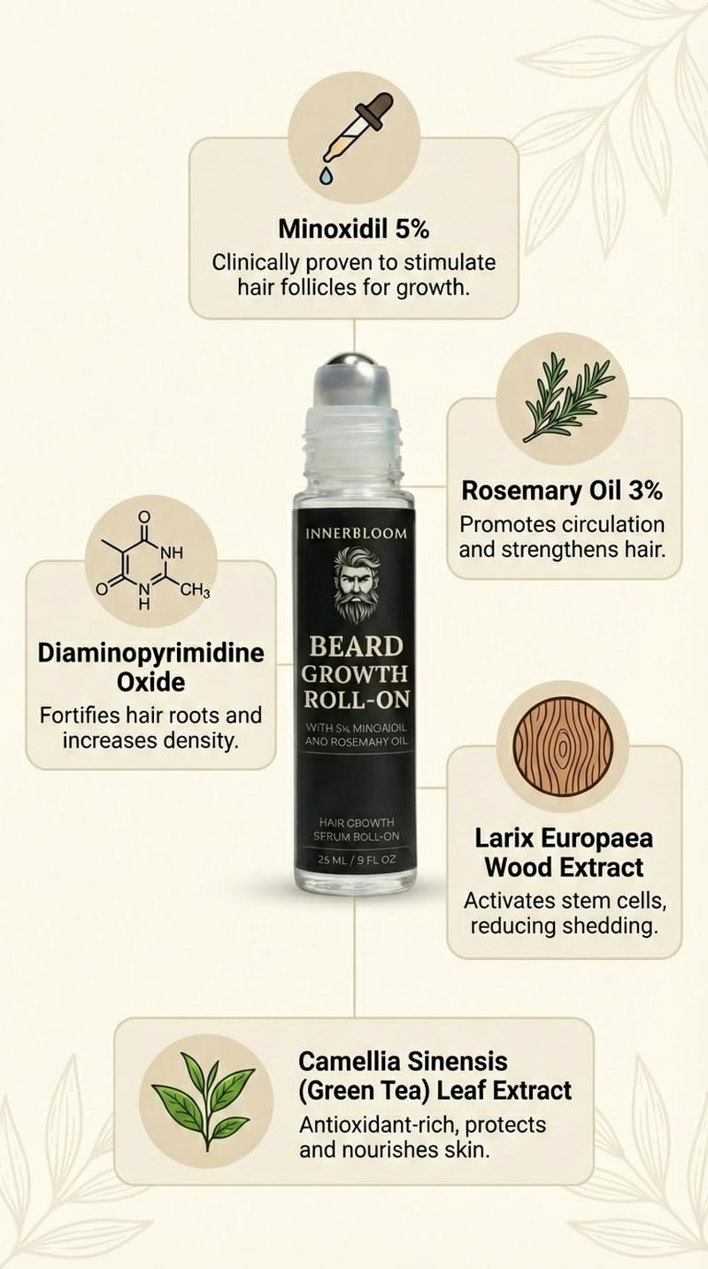 Minoxidil 5% Beard Growth Roller - Portable Mustache & Beard Enhancer with Rosemary Oil