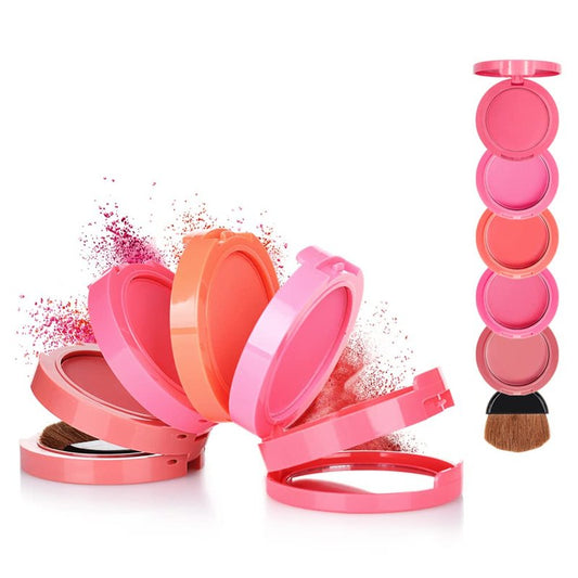 5 Colors Blush Palette, Highly Pigmented Buildable Powder Blusher, Smooth Blendable Long Lasting Face Contour Makeup with Mirror & Brush, Portable Travel-Friendly Multi Shade Cheek Color