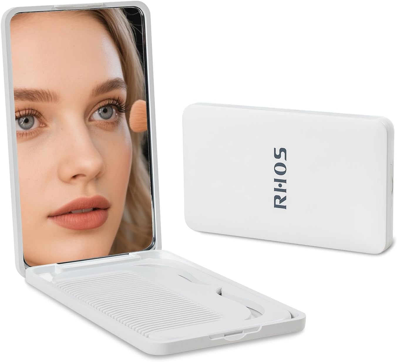 Folding Mirror with Comb - Compact & Portable Travel Accessory for Women & Girls | White