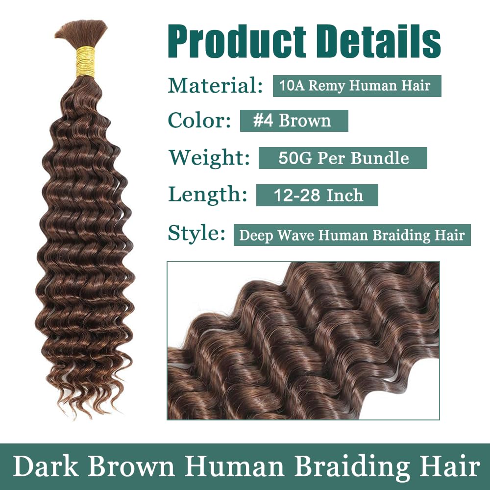 Braiding Hair Deep Wave Bulk Human Hair 26 26 26 Inch Chocolate Brown Deep Wave Bulk 3 Bundles No Weft Brazilian Wet and Wavy Bundles