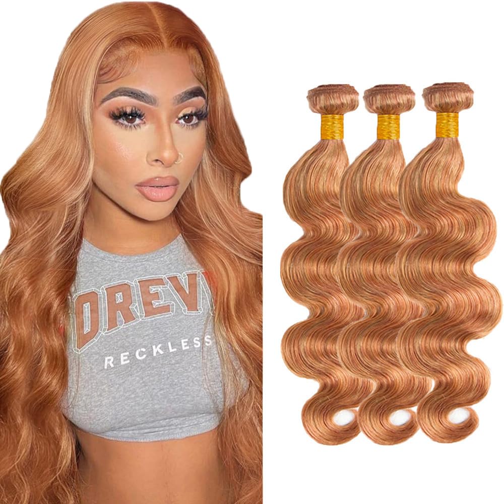 Honey Blonde Highlight Bundles Light Brown Body Wave Bundles 26 26 26 Inch 8A Brazilian Virgin Remy 3 Bundles Double Weft Ombre Brown Body Wave Hair Extensions