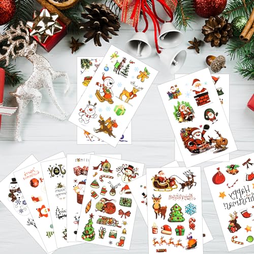Christmas Temporary Tattoos for Kids, 200Pieces Bulk Cute Santa Clau
