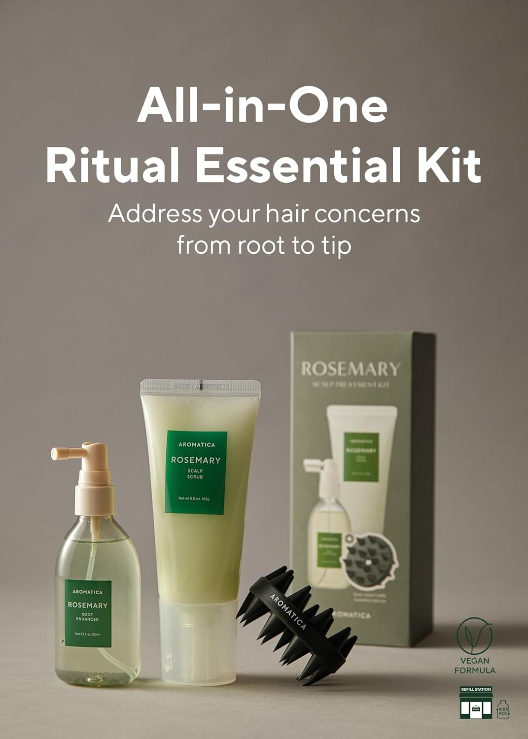 AROMATICA Rosemary Scalp Care Gift Set - Hydrating Treatment with Scrub & Dual Brush | Sulfate-Free, Silicone-Free, Paraben-Free