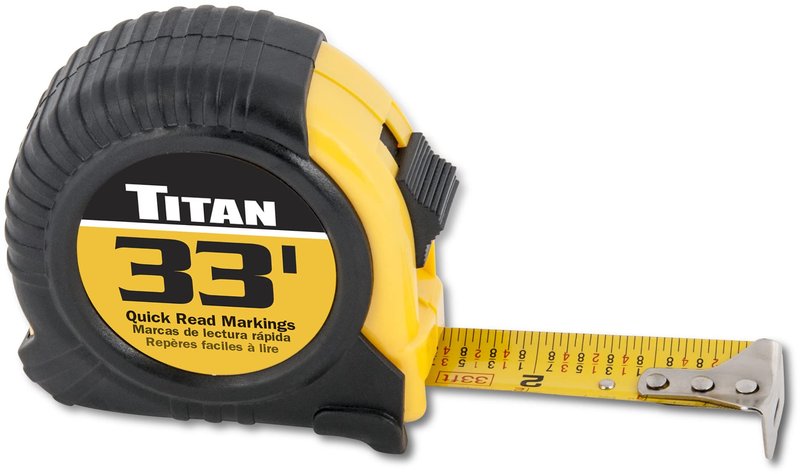 Titan 10908 Tape Measure with Easy-Read Standard Markings and Durable Case, 33-Foot