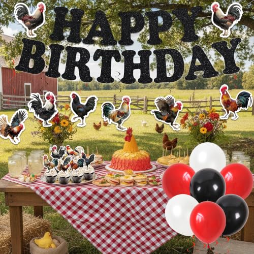 Farmhouse Rooster Birthday Decorations Set - Party Supplies Kit