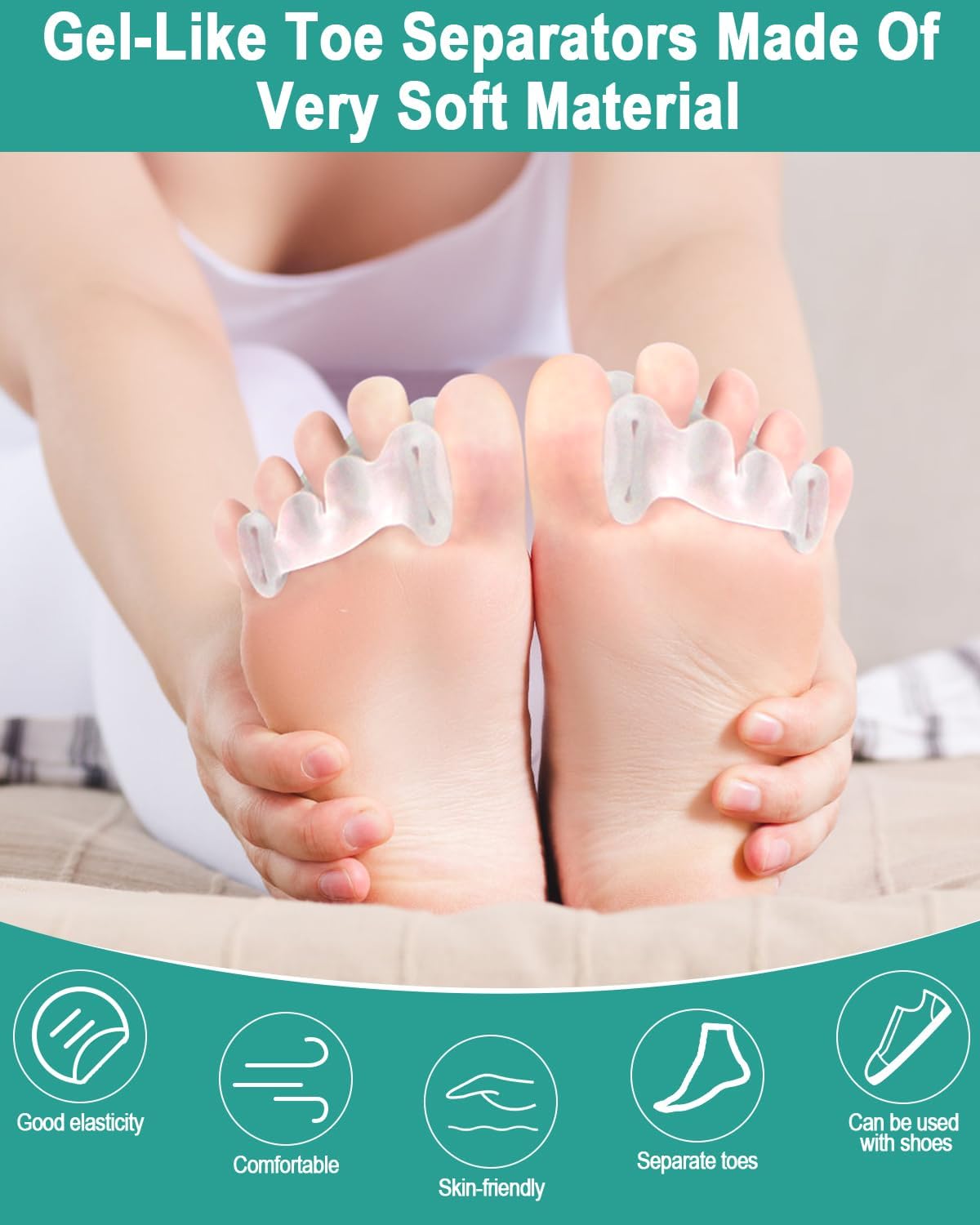 Toe Spacers Silicone Gel Separators - Soft Bunion & Hammer Toe Correctors | Clear, 2 Pairs for Foot Relief