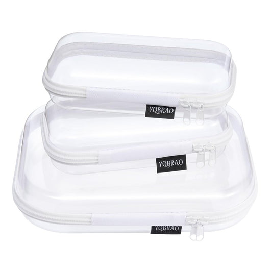 YQBRAO 3 Pack Clear Hard Shell Zipper Case,Rigid Protection Diaper Bag Organizer Pouches, TSA Approved Toiletry Bag with YKK Zippers for Cosmetics, Toys & Electronics