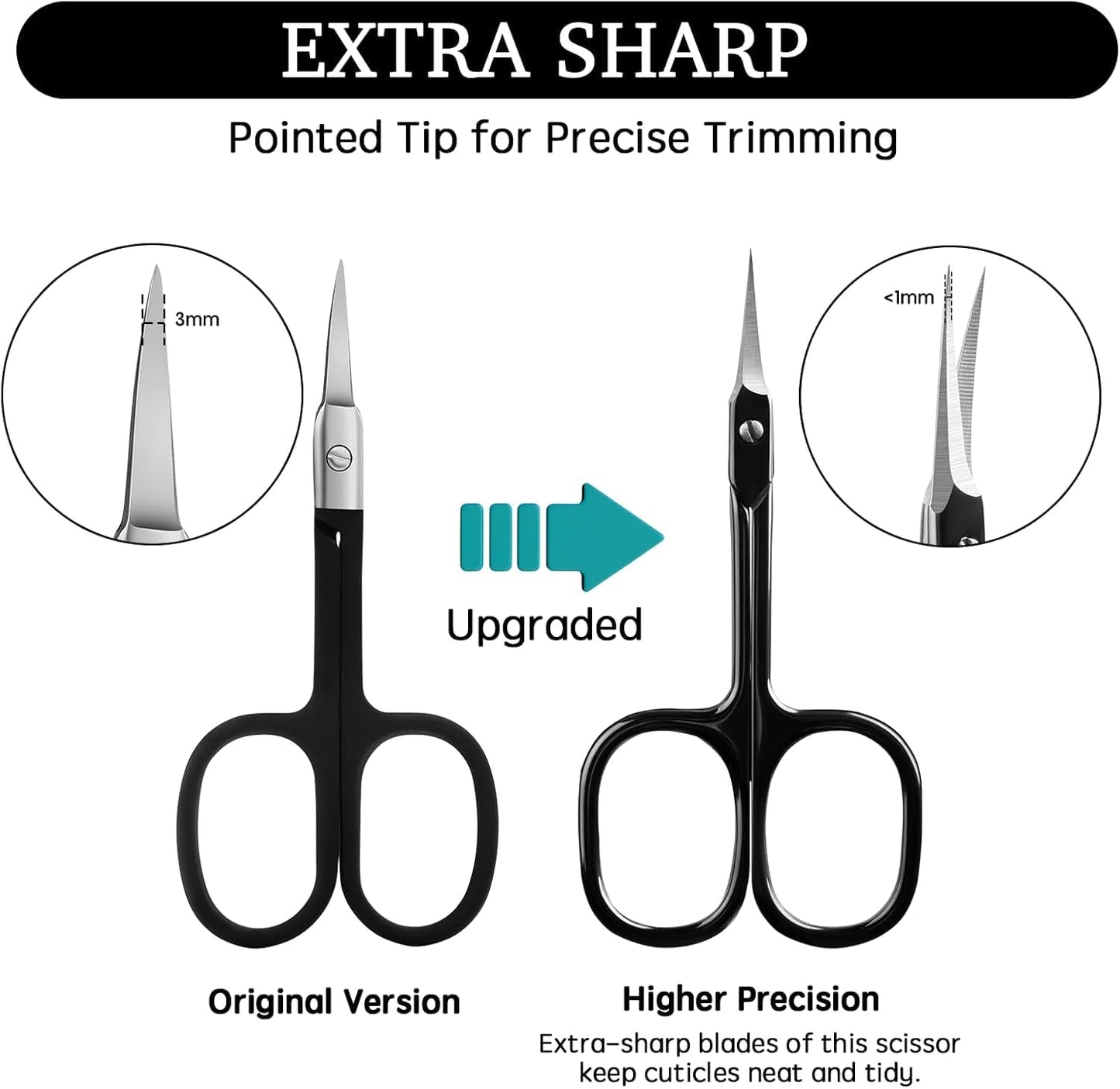 Velodios Professional Cuticle Scissors Extra Fine for Women and Men, Upgraded Curved Precise Pointed Tip Grooming Scissors for Trimming Eyebrow, Eyelash, Trim Nail and Dry Skin (Black)