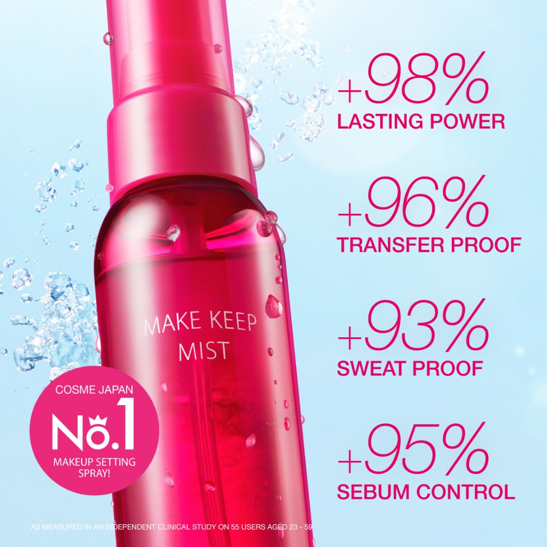 Kose Make Keep Mist EX, Bi-Layer Makeup Setting Spray, Sweat-Resistant Hydrating Face Mist with Cica, Collagen and Hyaluronic Acid, 2.7 fl oz