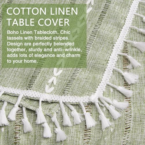 Sage Green Boho Tablecloth 24''x24'' | Cotton Linen Nightstand Cover