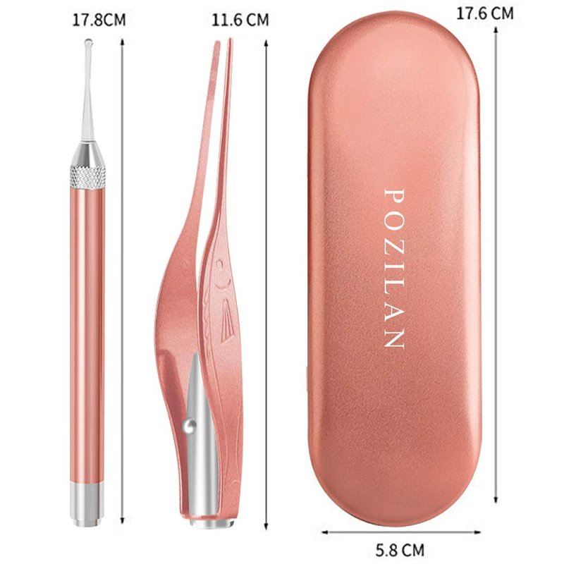 POZILAN Ear Picker Tweezers with LED Light - 8 Pack Ear Wax Removal Tool Cleaner Kit for Kids and Adults, Earwax Spoon Digger & Tweezers for Ear Cleaning Tool Gift Set