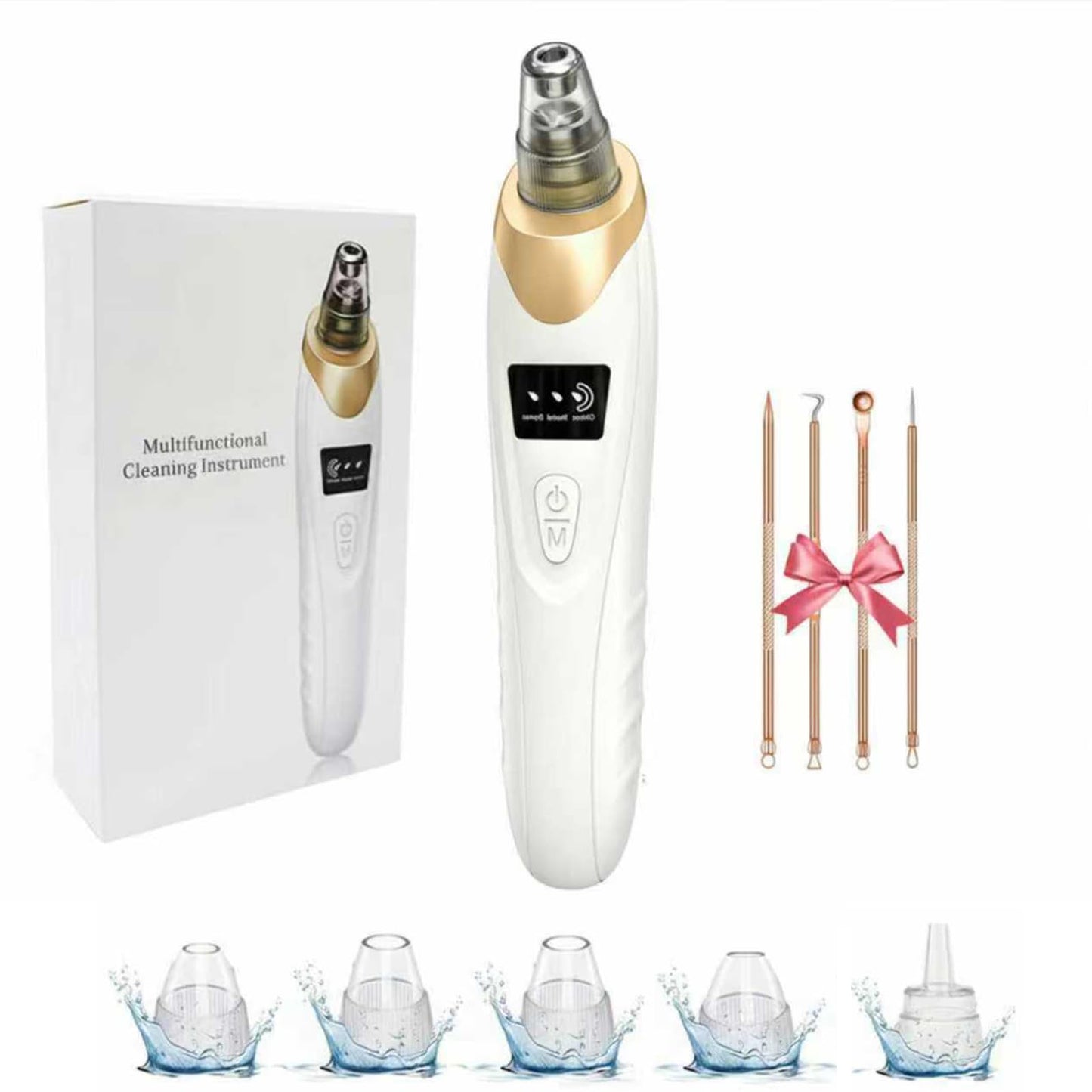 2026 Blackhead Remover with 5 Suction Heads & 4 Gold Extraction Tools, Electric Blackhead Vacuum Pore Vacuum for Deep Facial Cleaning, USB Rechargeable for Women & Men-Khaki
