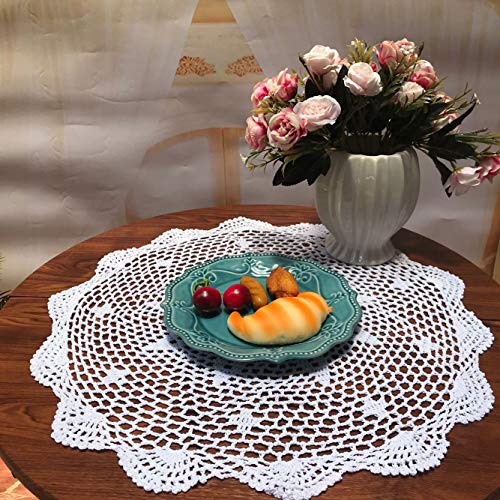 Damanni 19-Inch Handmade Cotton Crochet Lace Doily - Round White Tablecloth