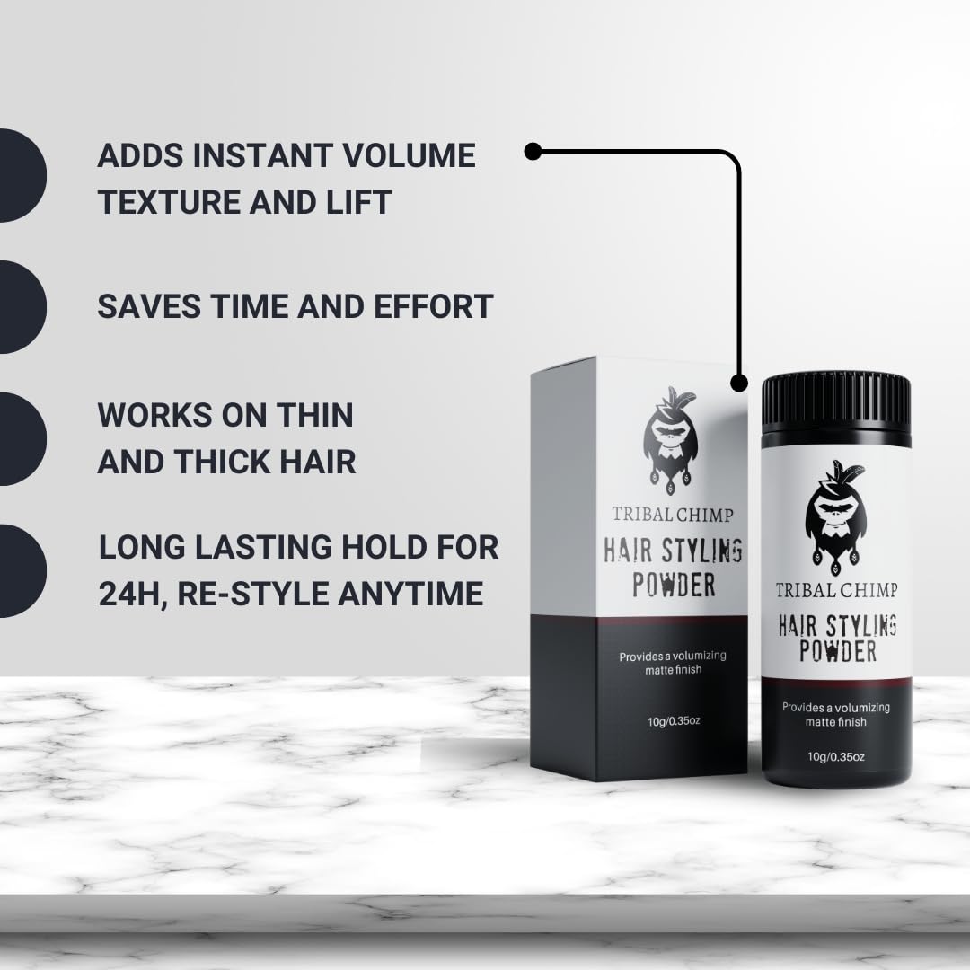 Tribal Chimp Hair Styling Powder for Men & Women – Hair Volumizer & Texture Powder for All Hair Types with Matte Finish – 24H Invisible Hold, Adds Volume & Texture, Non-Sticky and Smells Great