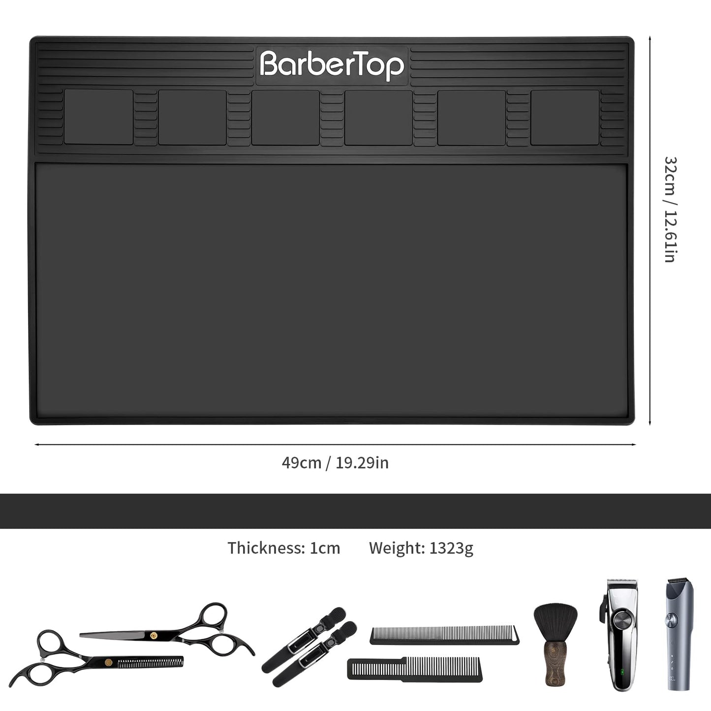 Magnetic Barber Mat with 6 Magnets - 19.3"x12.6" Non-Slip Tool Organizer for Clippers, Station Table Pad | Barber Mats for Grooming, Salon & Home Use