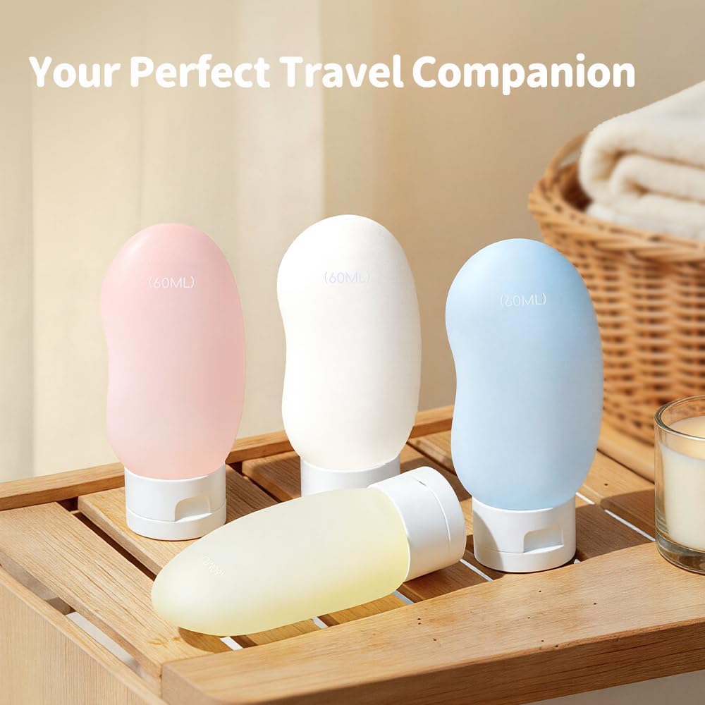 Travel Bottles 4 Pack - 2oz TSA Approved Leak-Proof Containers | Ergonomic Design for Shampoo & Conditioner