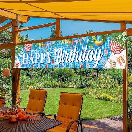 Large Happy Birthday Pool Party Banner - Summer Decorations