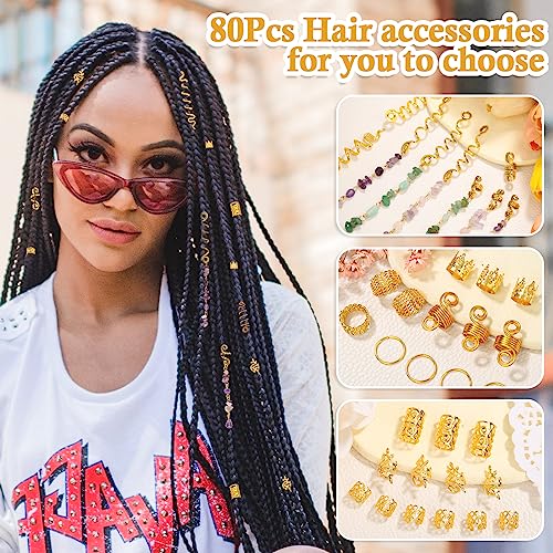 80 Pcs Natural Crystal Stone Hair Jewelry Set for Braids